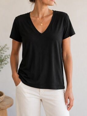 Marine Layer Black Supima Cotton Modal V-Neck Tee Size Medium